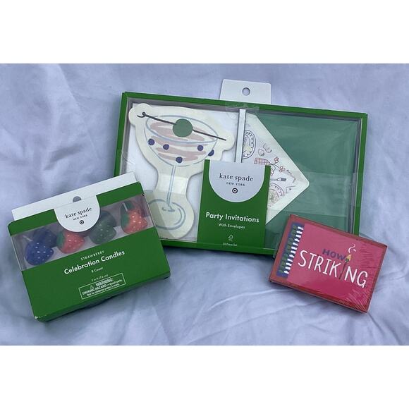 Kate Spade Hostess Set | Bundled Party Invites, Candles, Matches & Snack Cups - Picture 2 of 8